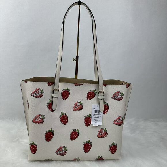 Coach Mollie Tote Bag With Strawberry Print In Canvas/Gold/Chalk CAQ65 NWT - Picture 3 of 9
